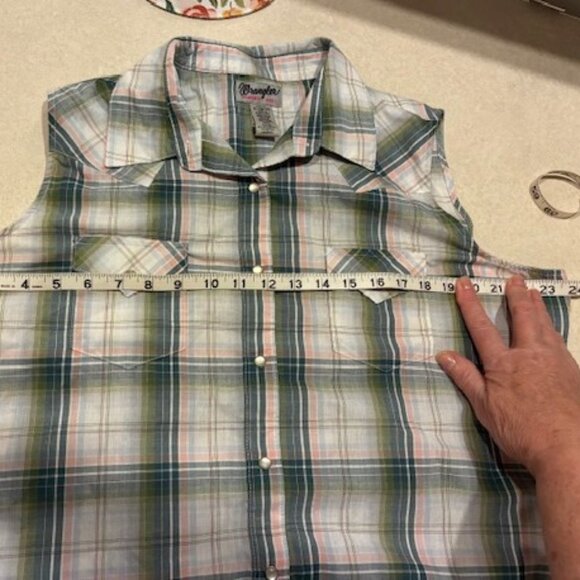 Wrangler Women's Green Plaid Pearl Snap Buttons Western Country Concert Shirt XL - Picture 8 of 8